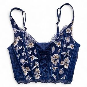 Victoria’s Secret Floral Lace-Up Blue Bralette